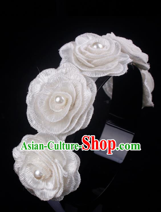French Court Bride White Rose Hair Clasp Elegant Wedding Headband Hair Accessories