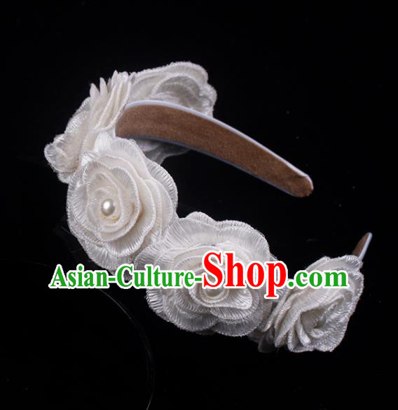 French Court Bride White Rose Hair Clasp Elegant Wedding Headband Hair Accessories
