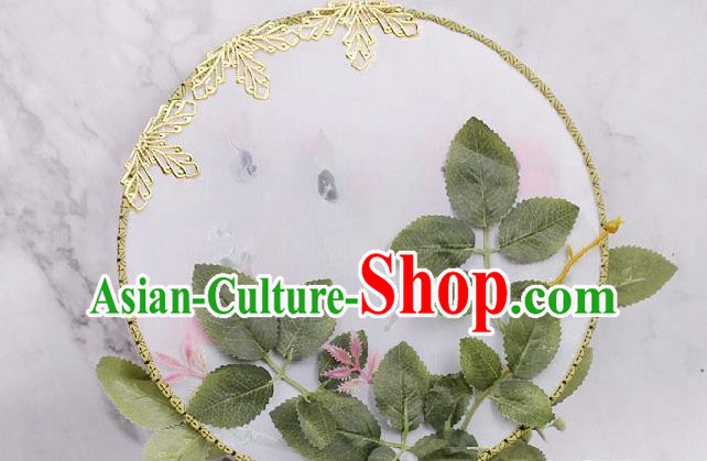China Bride Circular Fan Traditional Wedding Silk Fan Handmade Red Rose Palace Fan