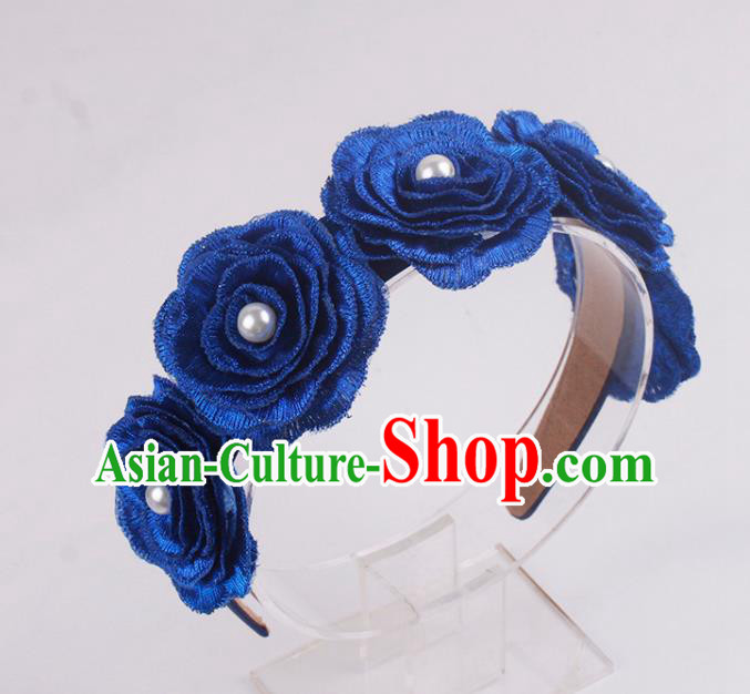 French Hair Accessories Court Bride Royalblue Rose Hair Clasp Elegant Wedding Headband