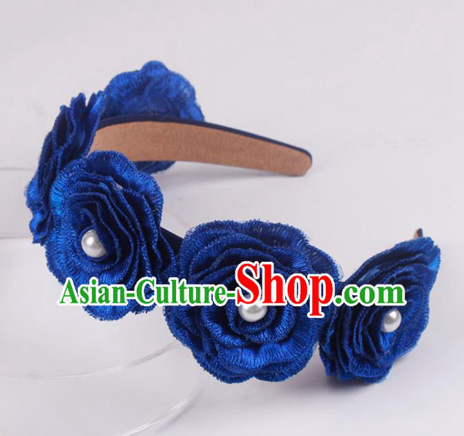 French Hair Accessories Court Bride Royalblue Rose Hair Clasp Elegant Wedding Headband