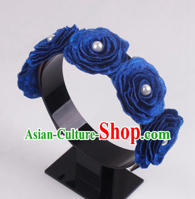 French Hair Accessories Court Bride Royalblue Rose Hair Clasp Elegant Wedding Headband