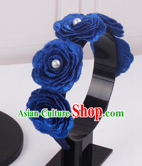 French Hair Accessories Court Bride Royalblue Rose Hair Clasp Elegant Wedding Headband