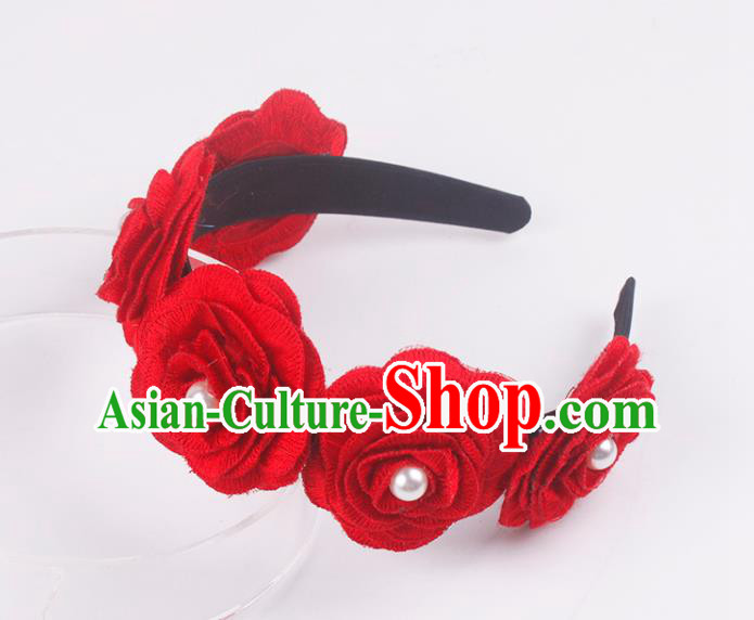 French Bride Red Rose Hair Clasp Elegant Wedding Headband Court Hair Accessories