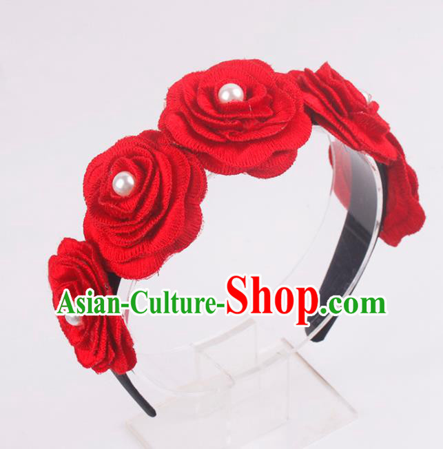 French Bride Red Rose Hair Clasp Elegant Wedding Headband Court Hair Accessories
