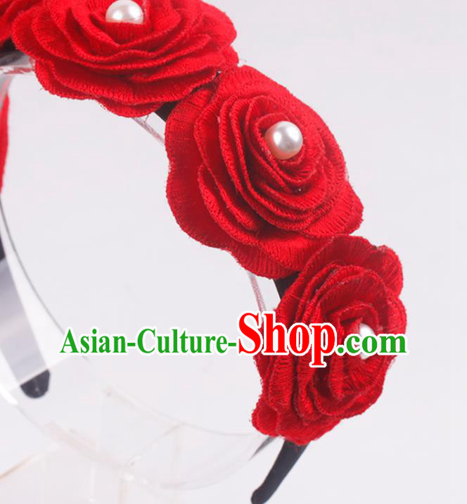 French Bride Red Rose Hair Clasp Elegant Wedding Headband Court Hair Accessories