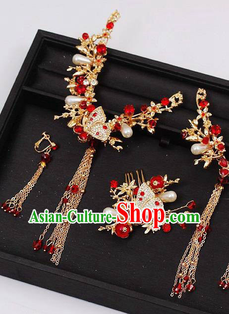 China Classical Hairpins Wedding Bride Hair Accessories Handmade Hair Comb Full Set