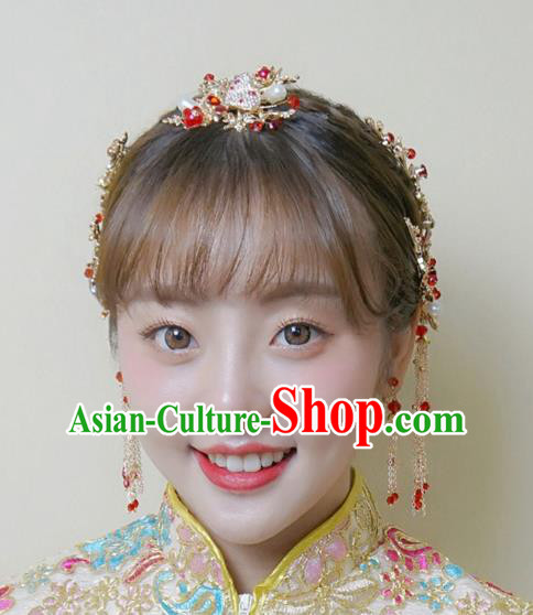 China Classical Hairpins Wedding Bride Hair Accessories Handmade Hair Comb Full Set