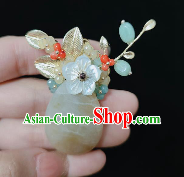 Handmade China Classical Jewelry Cheongsam Stone Breastpin Shell Flower Brooch Accessories