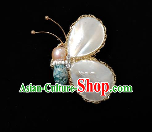 Handmade China Cheongsam Shell Butterfly Breastpin Classical Jewelry Pearl Brooch Accessories