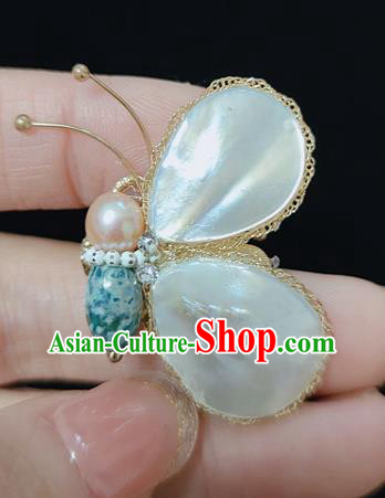 Handmade China Cheongsam Shell Butterfly Breastpin Classical Jewelry Pearl Brooch Accessories