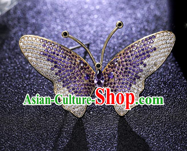 Top Grade Handmade Purple Crystal Butterfly Brooch Jewelry Accessories