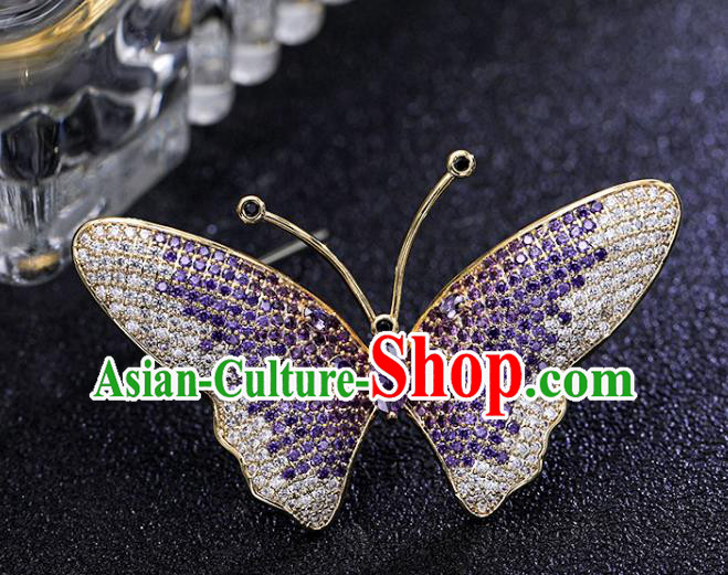 Top Grade Handmade Purple Crystal Butterfly Brooch Jewelry Accessories