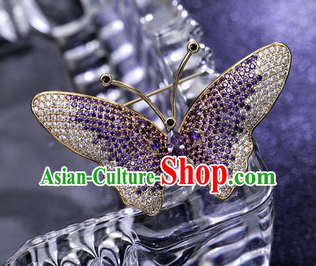 Top Grade Handmade Purple Crystal Butterfly Brooch Jewelry Accessories