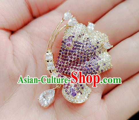 Handmade Crystal Butterfly Brooch Top Grade Purple Zircon Breastpin Jewelry Accessories