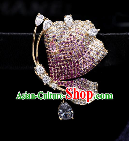Handmade Crystal Butterfly Brooch Top Grade Purple Zircon Breastpin Jewelry Accessories