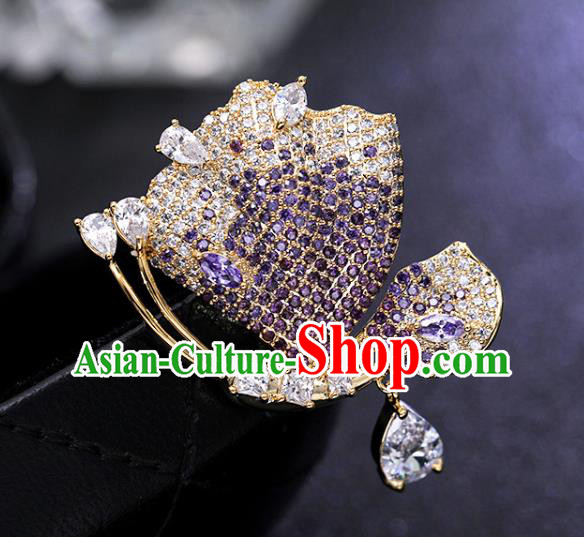 Handmade Crystal Butterfly Brooch Top Grade Purple Zircon Breastpin Jewelry Accessories