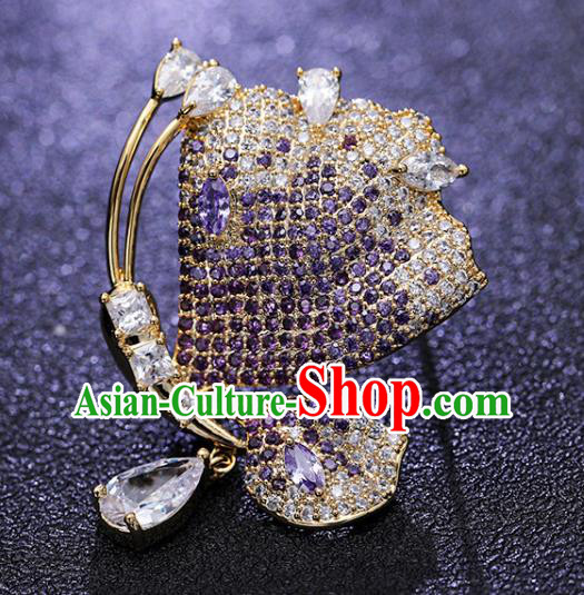 Handmade Crystal Butterfly Brooch Top Grade Purple Zircon Breastpin Jewelry Accessories