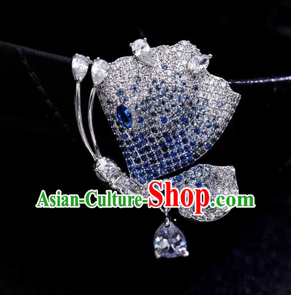 Top Grade Blue Zircon Breastpin Jewelry Accessories Handmade Crystal Butterfly Brooch
