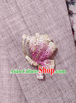 Top Grade Jewelry Accessories Handmade Crystal Butterfly Brooch Pink Zircon Breastpin