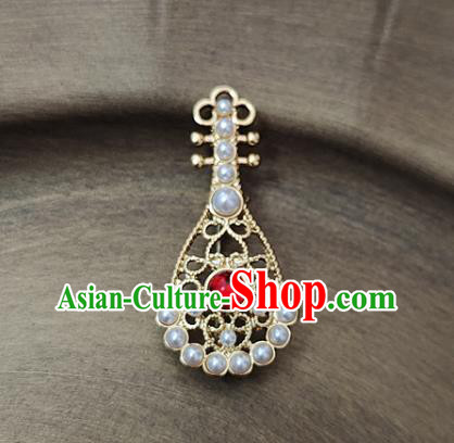 Top Handmade Golden Lute Brooch Jewelry Accessories Red Crystal Breastpin