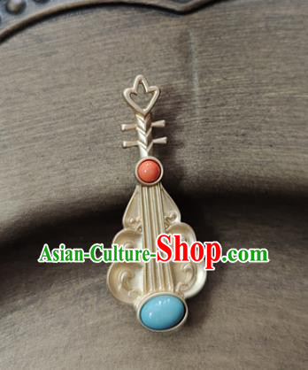 Top Golden Breastpin Handmade Lute Brooch Jewelry Accessories