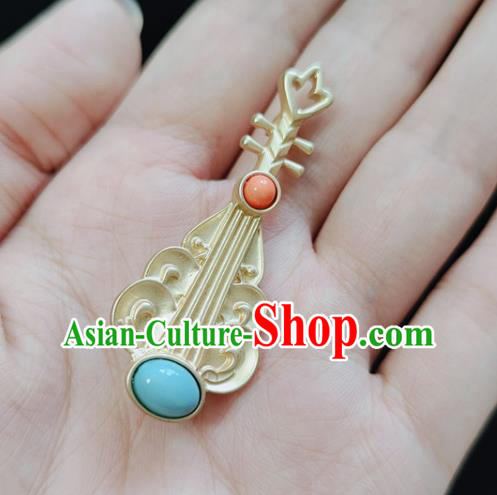 Top Golden Breastpin Handmade Lute Brooch Jewelry Accessories