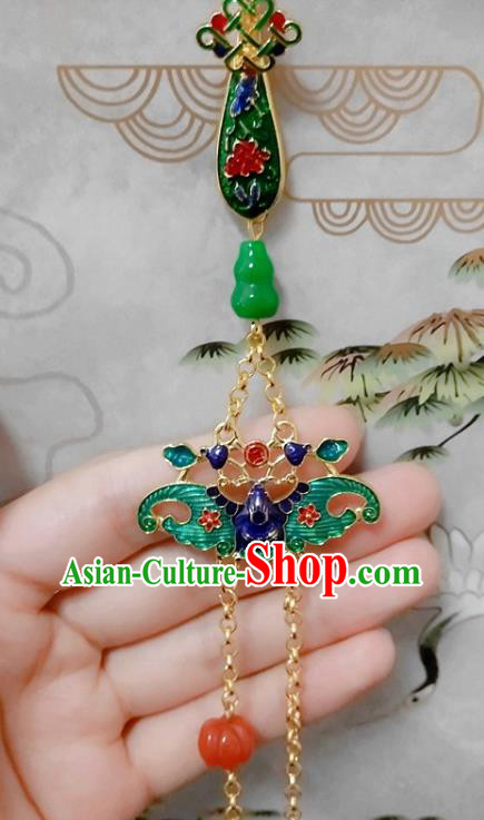Handmade China Classical Cheongsam Cloisonne Bat Breastpin Jewelry Jade Gourd Brooch Pendant Accessories