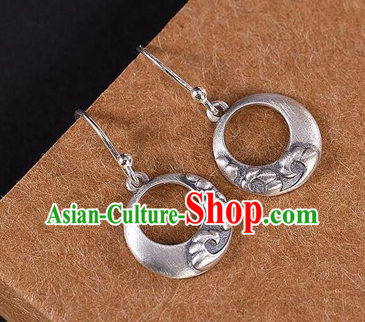 Top Chinese Cheongsam Silver Carving Earrings Classical Ear Jewelry Accessories