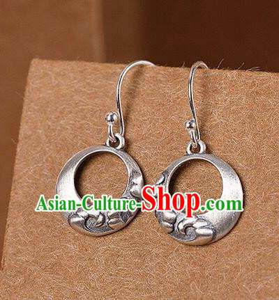 Top Chinese Cheongsam Silver Carving Earrings Classical Ear Jewelry Accessories