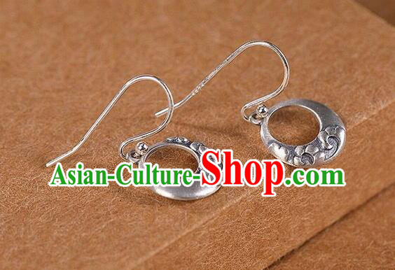 Top Chinese Cheongsam Silver Carving Earrings Classical Ear Jewelry Accessories