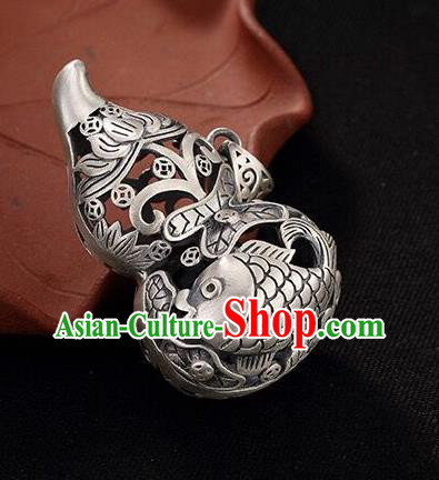 Handmade China Carving Carp Pendant Accessories Classical Cheongsam Silver Gourd Necklace Jewelry