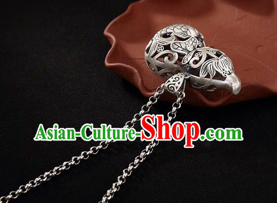 Handmade China Carving Carp Pendant Accessories Classical Cheongsam Silver Gourd Necklace Jewelry