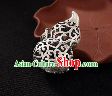 Handmade China Carving Carp Pendant Accessories Classical Cheongsam Silver Gourd Necklace Jewelry