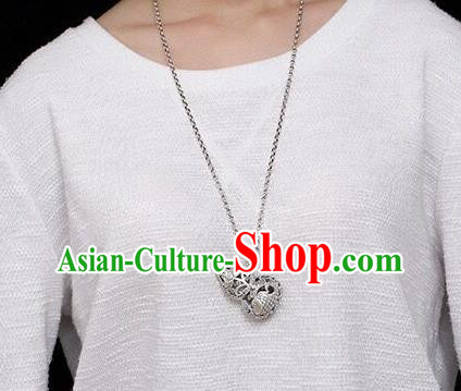 Handmade China Carving Carp Pendant Accessories Classical Cheongsam Silver Gourd Necklace Jewelry