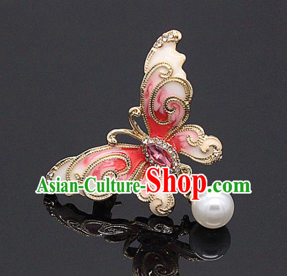 Top Baroque Enamel Pink Butterfly Brooch Court Jewelry Accessories Red Crystal Breastpin