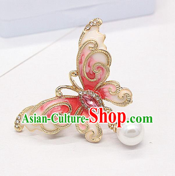 Top Baroque Enamel Pink Butterfly Brooch Court Jewelry Accessories Red Crystal Breastpin
