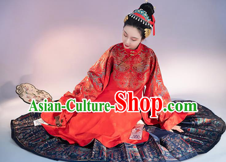 China Ancient Imperial Empress Red Hanfu Dress Apparels Traditional Ming Dynasty Court Wedding Historical Costumes