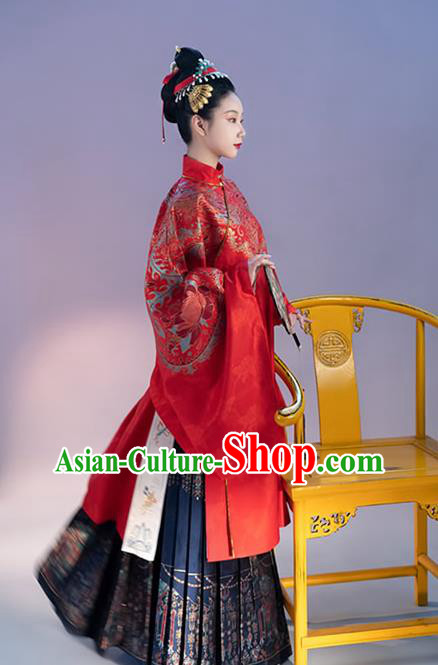 China Ancient Imperial Empress Red Hanfu Dress Apparels Traditional Ming Dynasty Court Wedding Historical Costumes