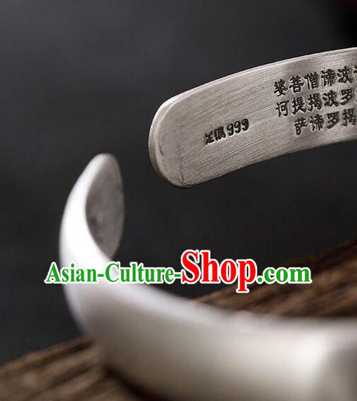 China Handmade Silver Carving Lotus Bracelet Traditional Wristlet Jewelry