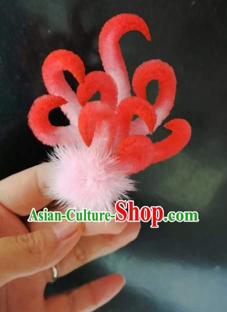 China Traditional Red Velvet Fox Hair Stick Handmade Ancient Princess Hairpin