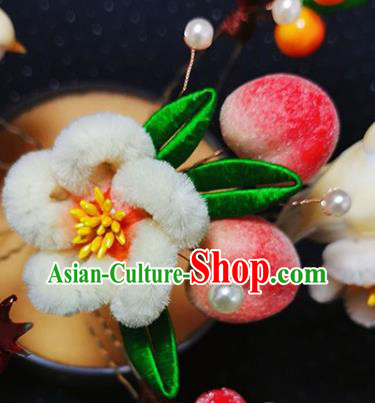 China Traditional Hair Accessories Classical Velvet Plum Peach Hairpin Handmade Hair Stick