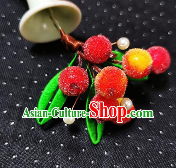 China Classical Velvet Red Berry Hairpin Handmade Hair Stick Traditional Hair Accessories