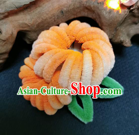 China Handmade Yellow Velvet Chrysanthemum Hair Stick Traditional Hanfu Flowers Hairpin