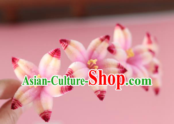 China Handmade Hanfu Velvet Flowers Hair Stick Traditional Ancient Palace Lady Hairpin