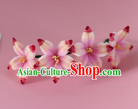 China Handmade Hanfu Velvet Flowers Hair Stick Traditional Ancient Palace Lady Hairpin