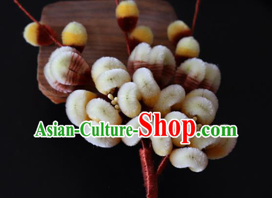 China Traditional Ancient Hanfu Hairpin Handmade Yellow Velvet Plum Blossom Hair Stick