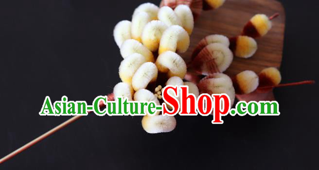 China Traditional Ancient Hanfu Hairpin Handmade Yellow Velvet Plum Blossom Hair Stick