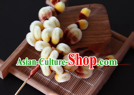 China Traditional Ancient Hanfu Hairpin Handmade Yellow Velvet Plum Blossom Hair Stick