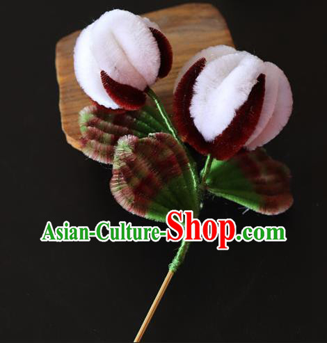 China Handmade Velvet Hair Stick Traditional Ancient Qing Dynasty Princess Cotton Hairpin